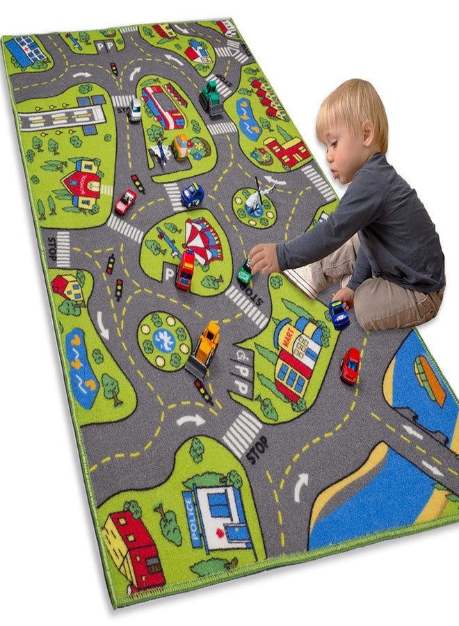 MAPIXO Large Kids Carpet Playmat Rug 52 x 32 with Non-Slip Backing, City Life Play Mat for Playing with Car Toy, Game Area for Baby Toddler Kid Child Educational Learn Road Traffic in Bedroom, Classroom - Image 1